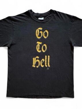 90s Go To Hell Meat Loaf Band Gothic Text Tee VTG Single Stitch USA 21x25.5